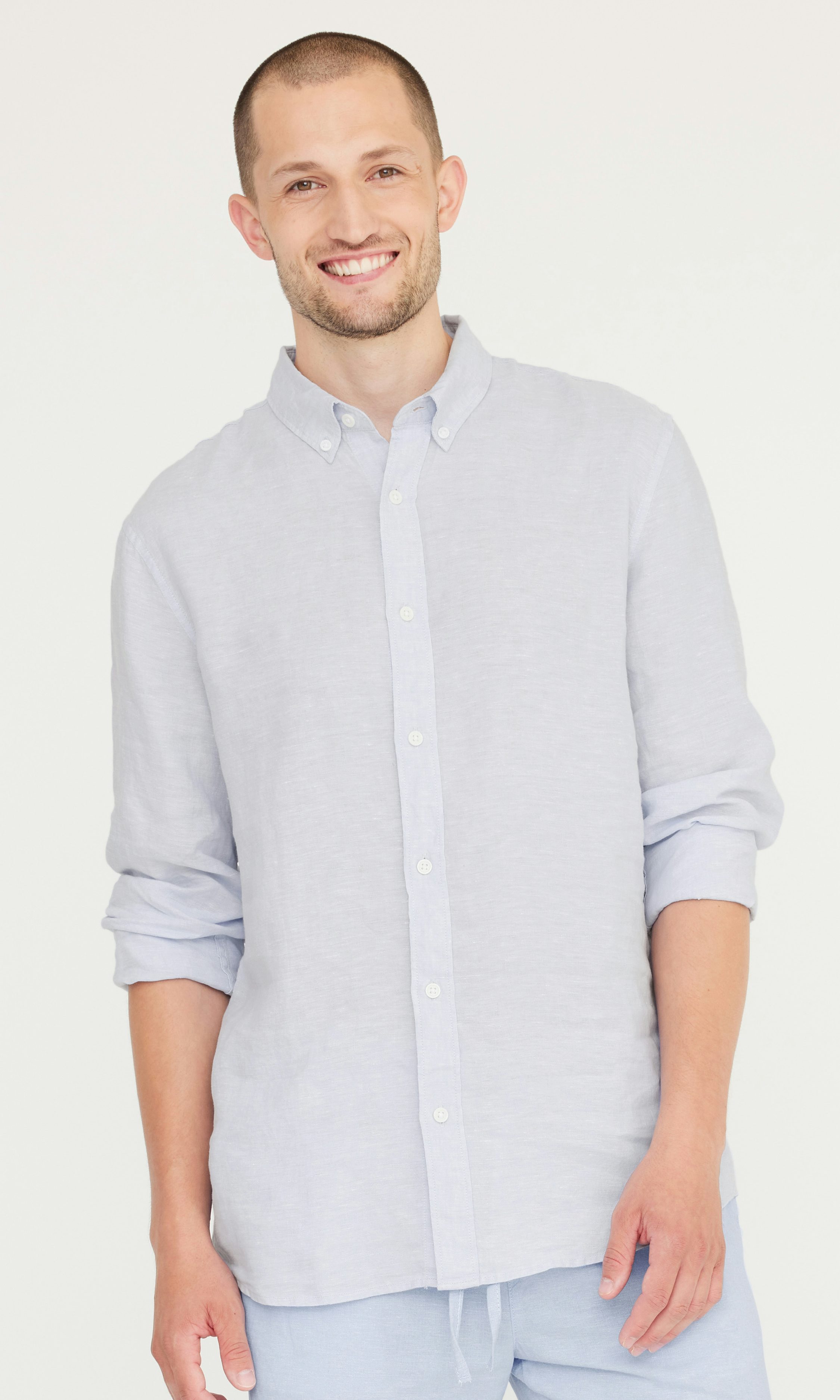 Tシャツ・カットソー DNL SS23 LINEN CLASSIC SHIRT (QE8CUU 092 UB2 LIGHT BLUE) DNL Linen classic shirt - Blue - Men | QE8CUU092UB2 | thebs.com