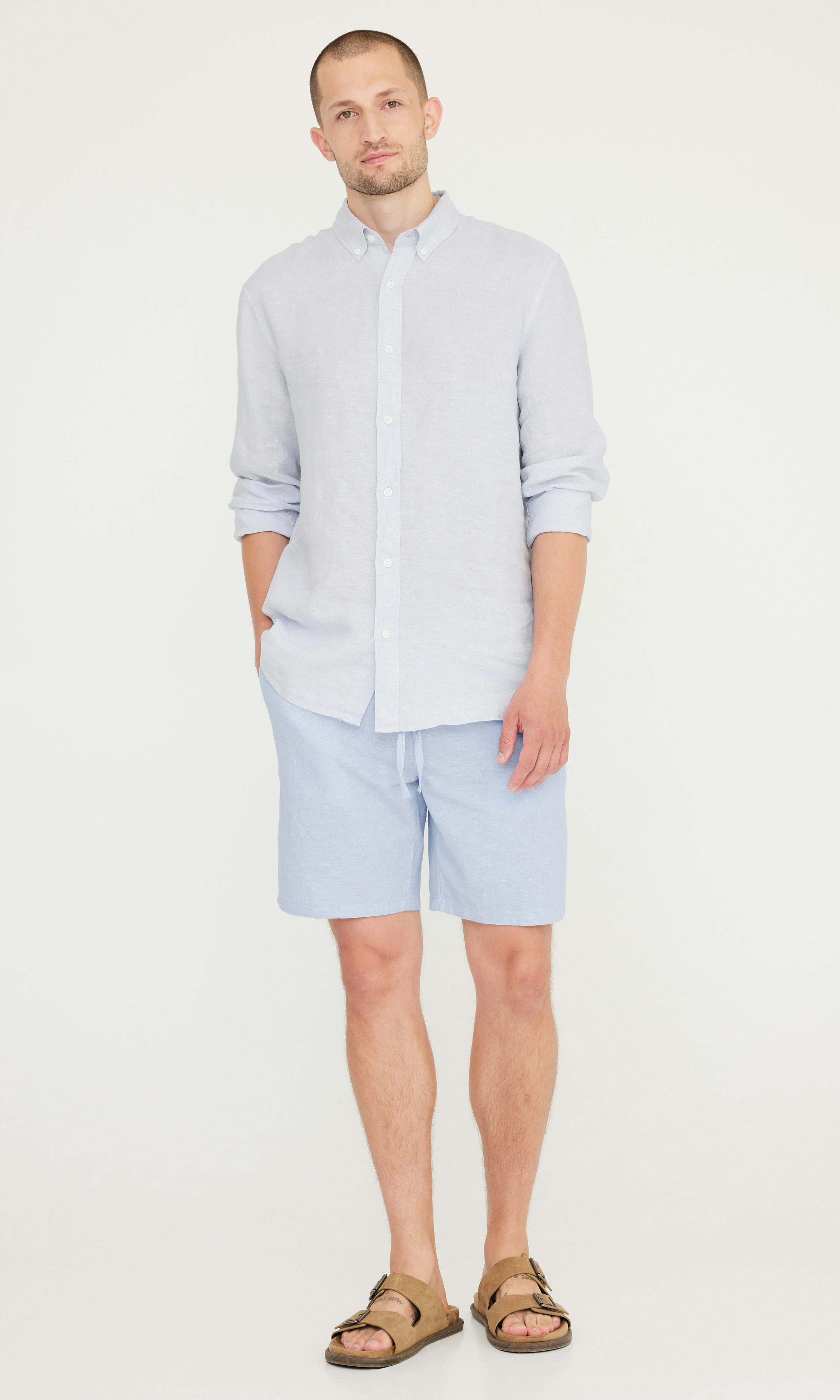Tシャツ・カットソー DNL SS23 LINEN CLASSIC SHIRT (QE8CUU 092 UB2 LIGHT BLUE) Light blue M Linen Shirt LS | Men | | Cubus
