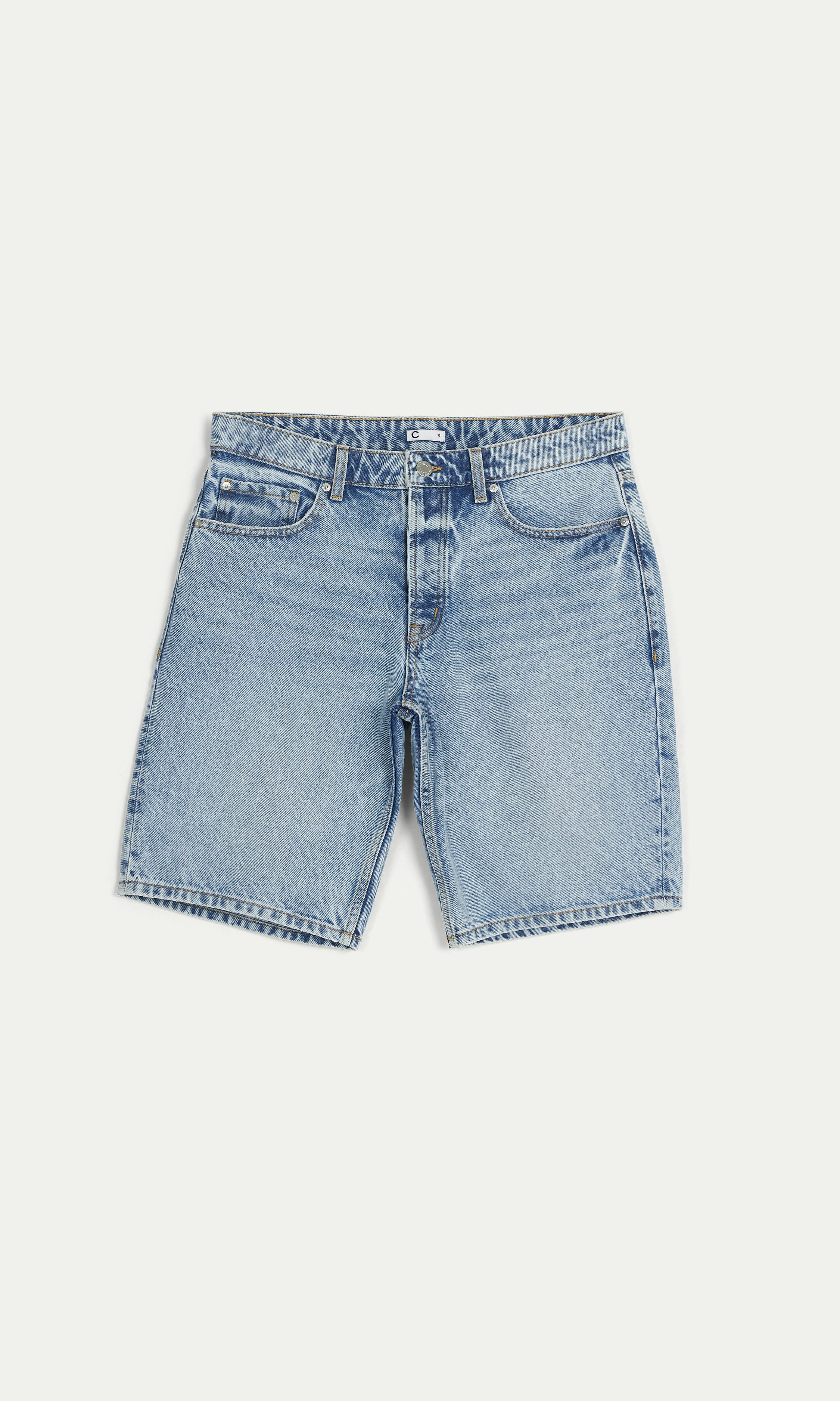 ★ Phyps Department★ Washed Bermuda Denim Shorts Blue PFM1 Berry Wide Denim Short - Washed Medium Blue – Feature