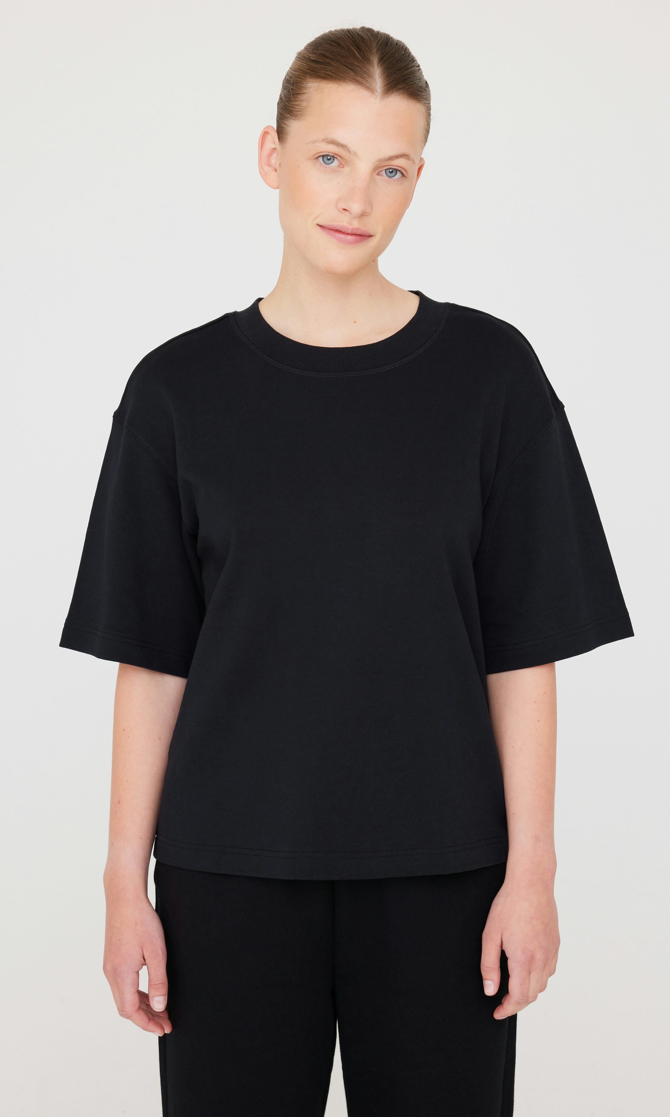 Black L Essence Short Sleeve Sweat Women Cubus