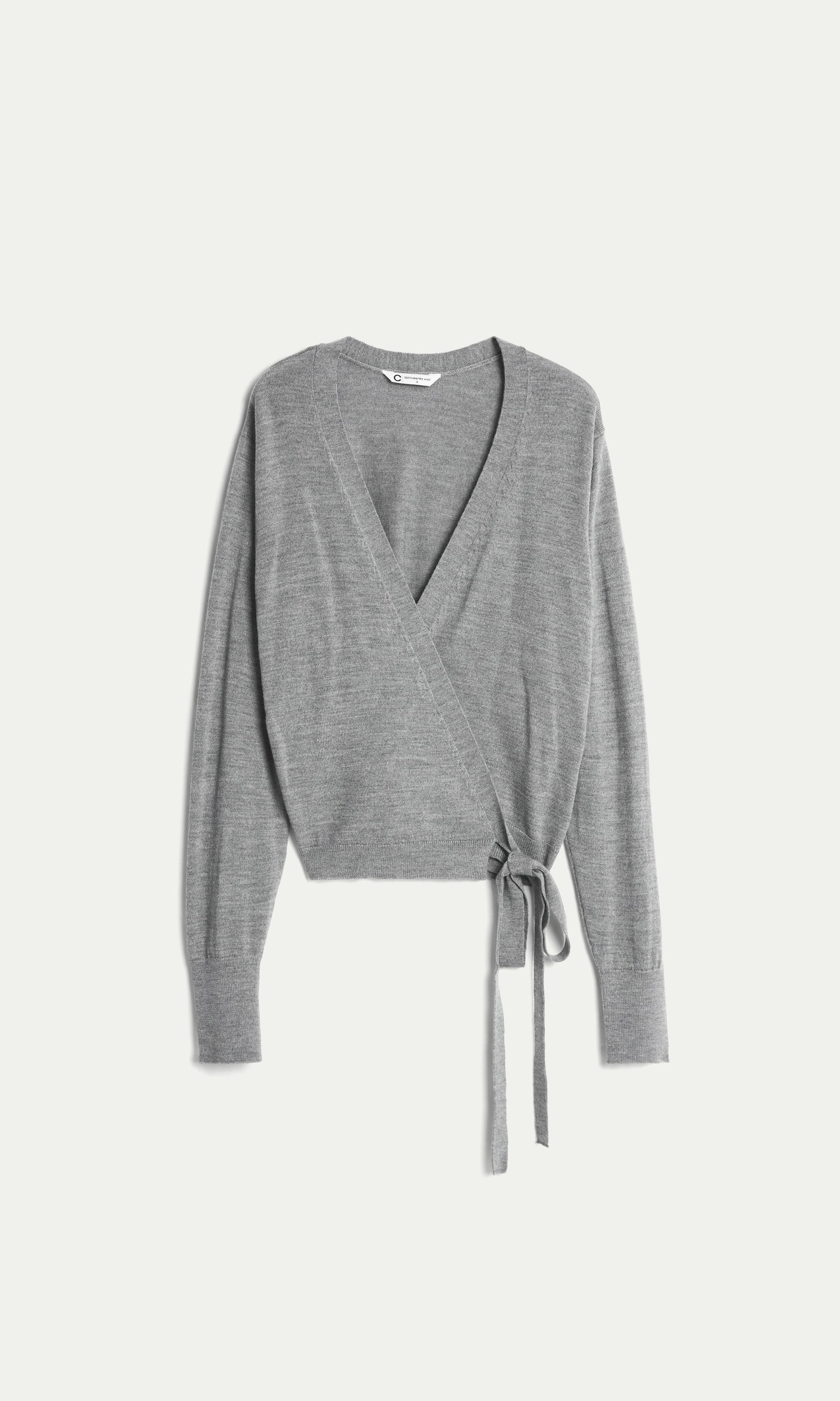 Grey melange L Merino Wrap Cardigan Women Cubus