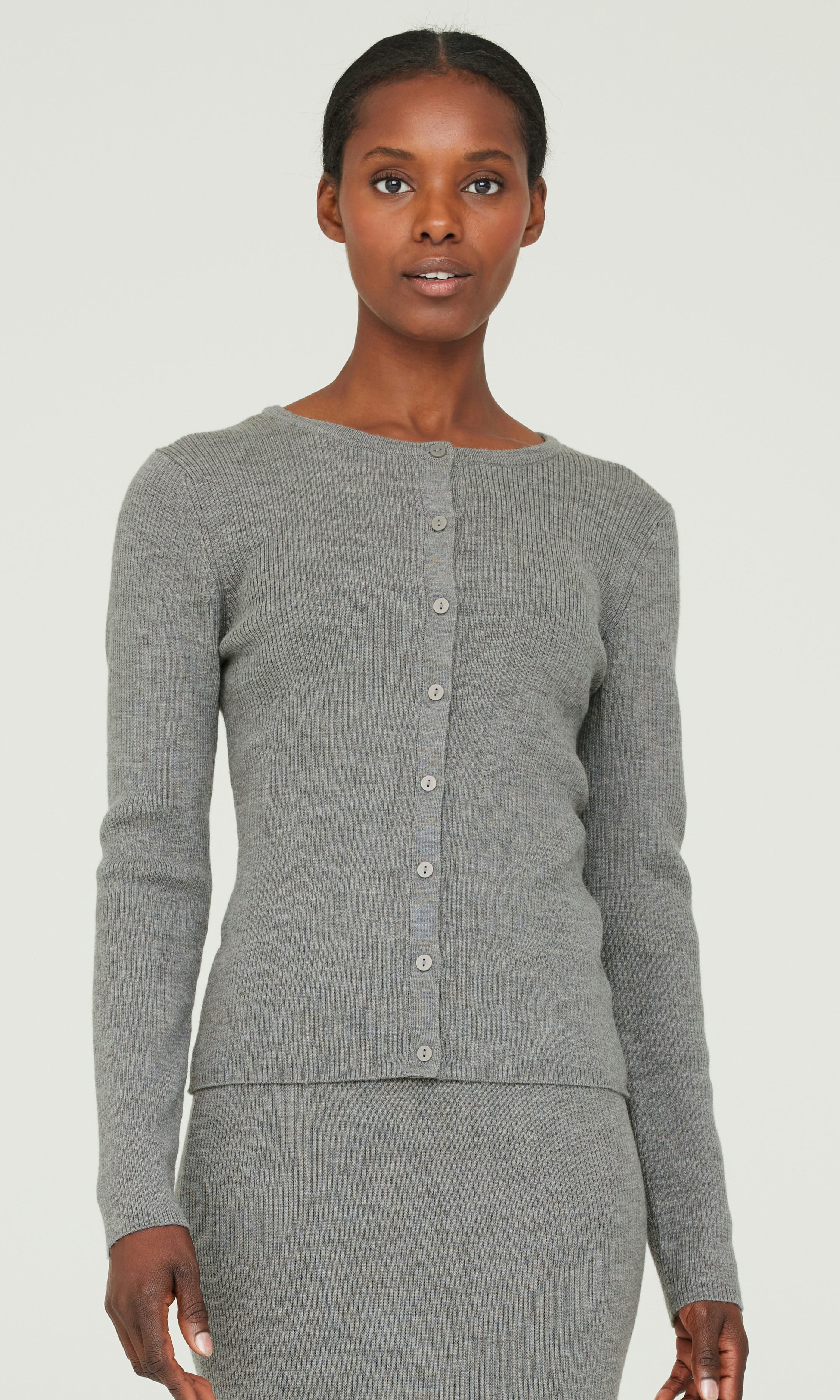 little suzie TIGHT HEM RIB CARDIGAN グレー little suzie TIGHT HEM RIB CARDIGAN グレー little suzie