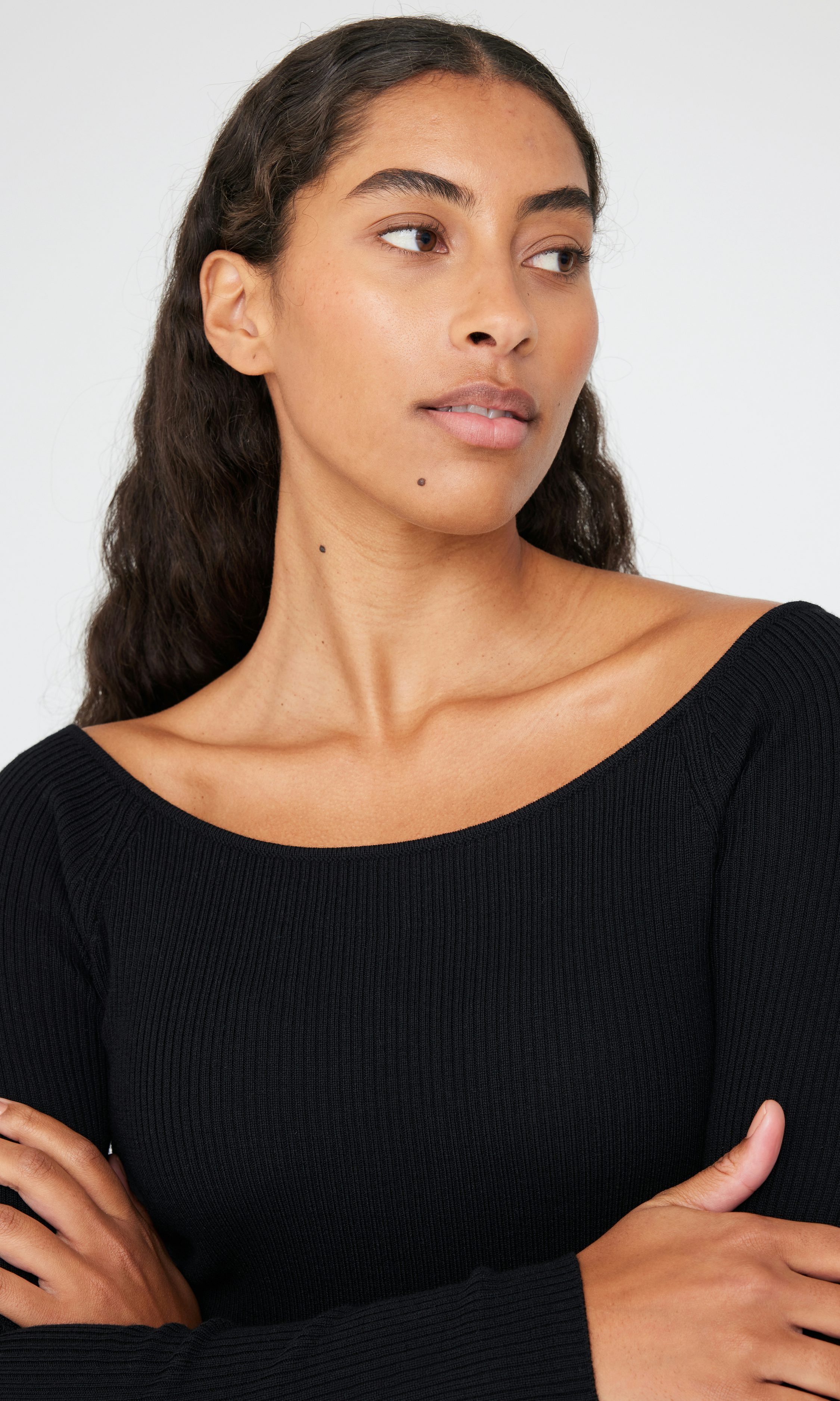 Black L Merino Rib Boatneck | Women | | Cubus