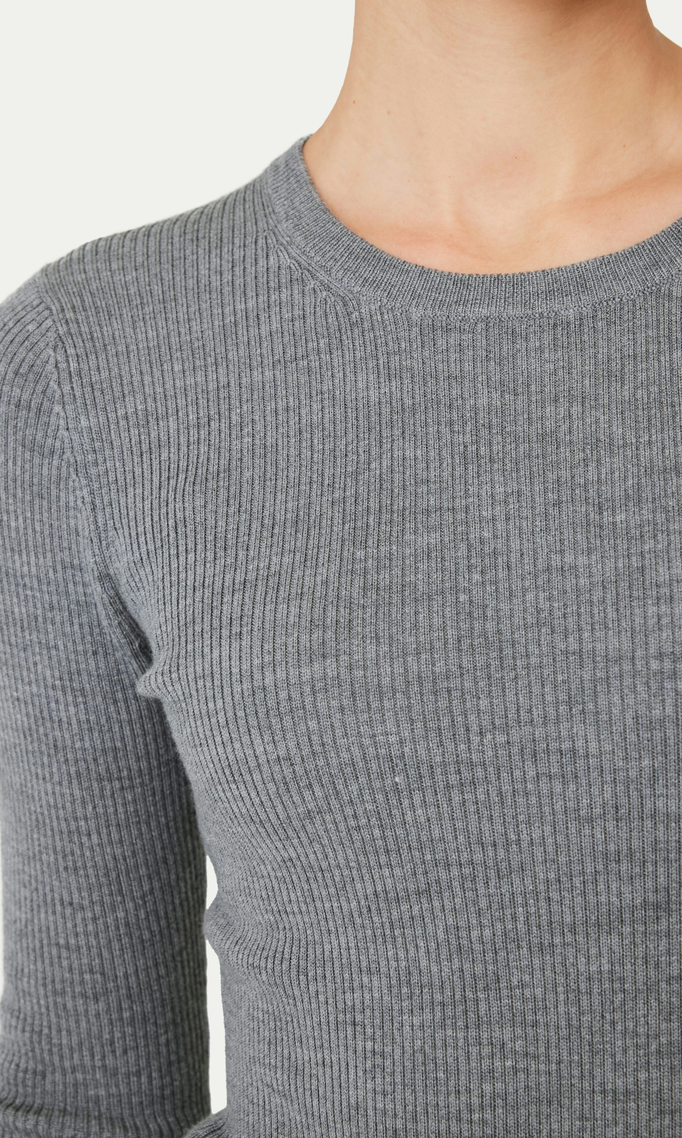 Grey melange L Merino Rib Roundneck | Women | | Cubus