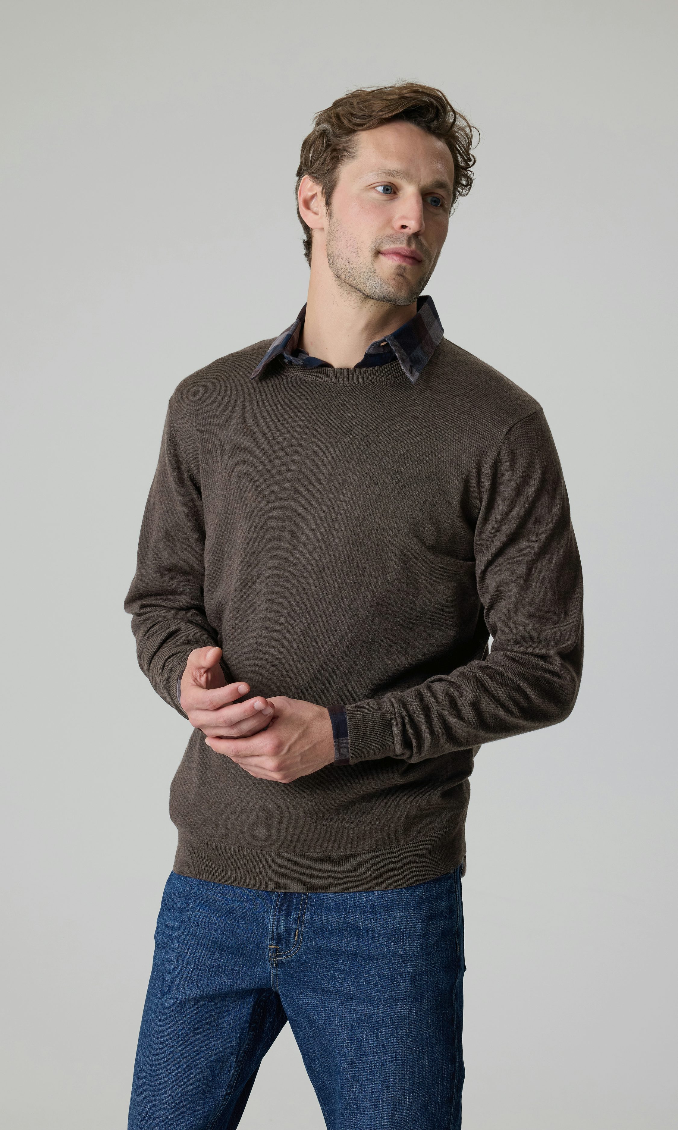 Brown by 2-tacs MRINO CREW XL杢グレー ウール100 Dark brown M Merino Round Neck Knit | Men | | Cubus