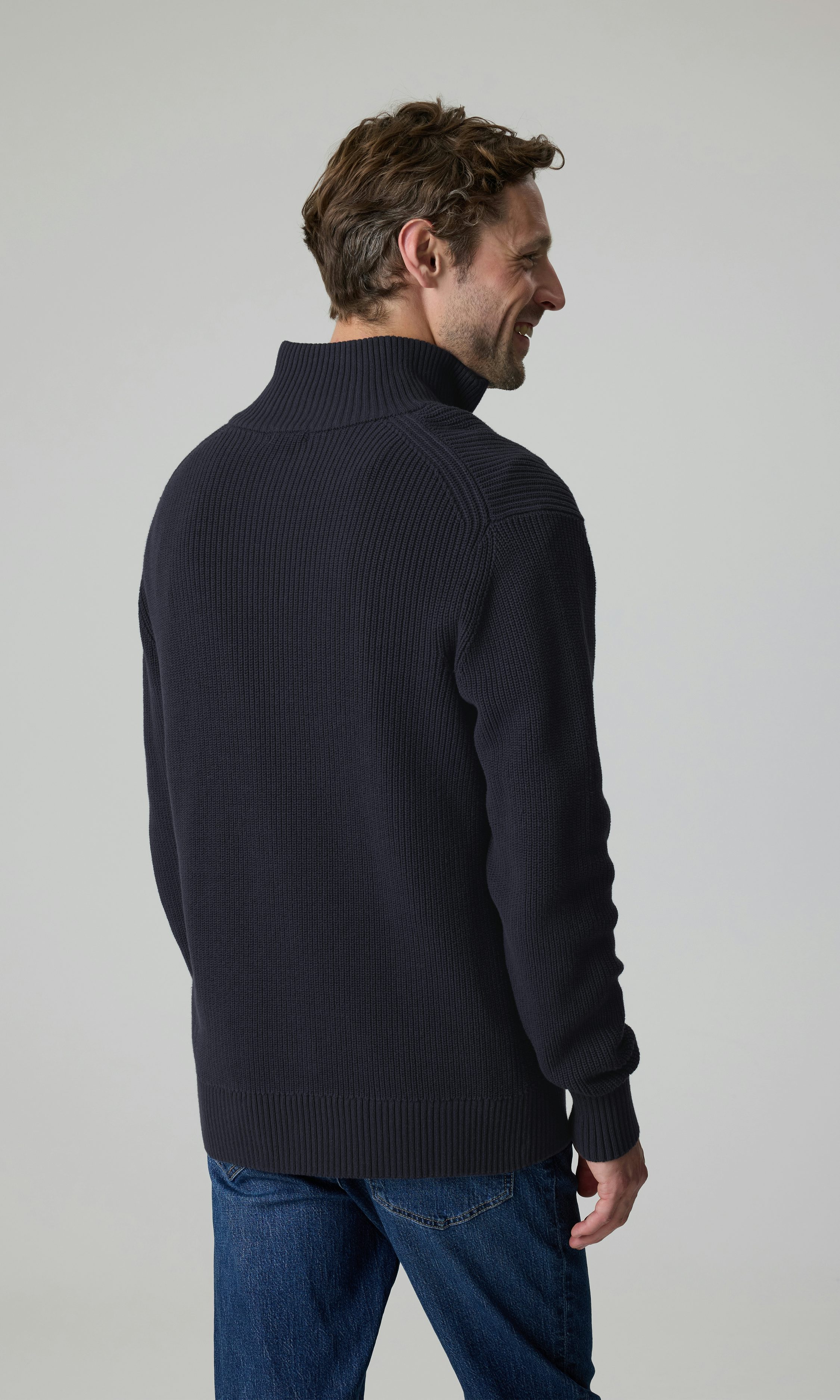 Navy M Cotton Half Zip Knit | Men | | Cubus