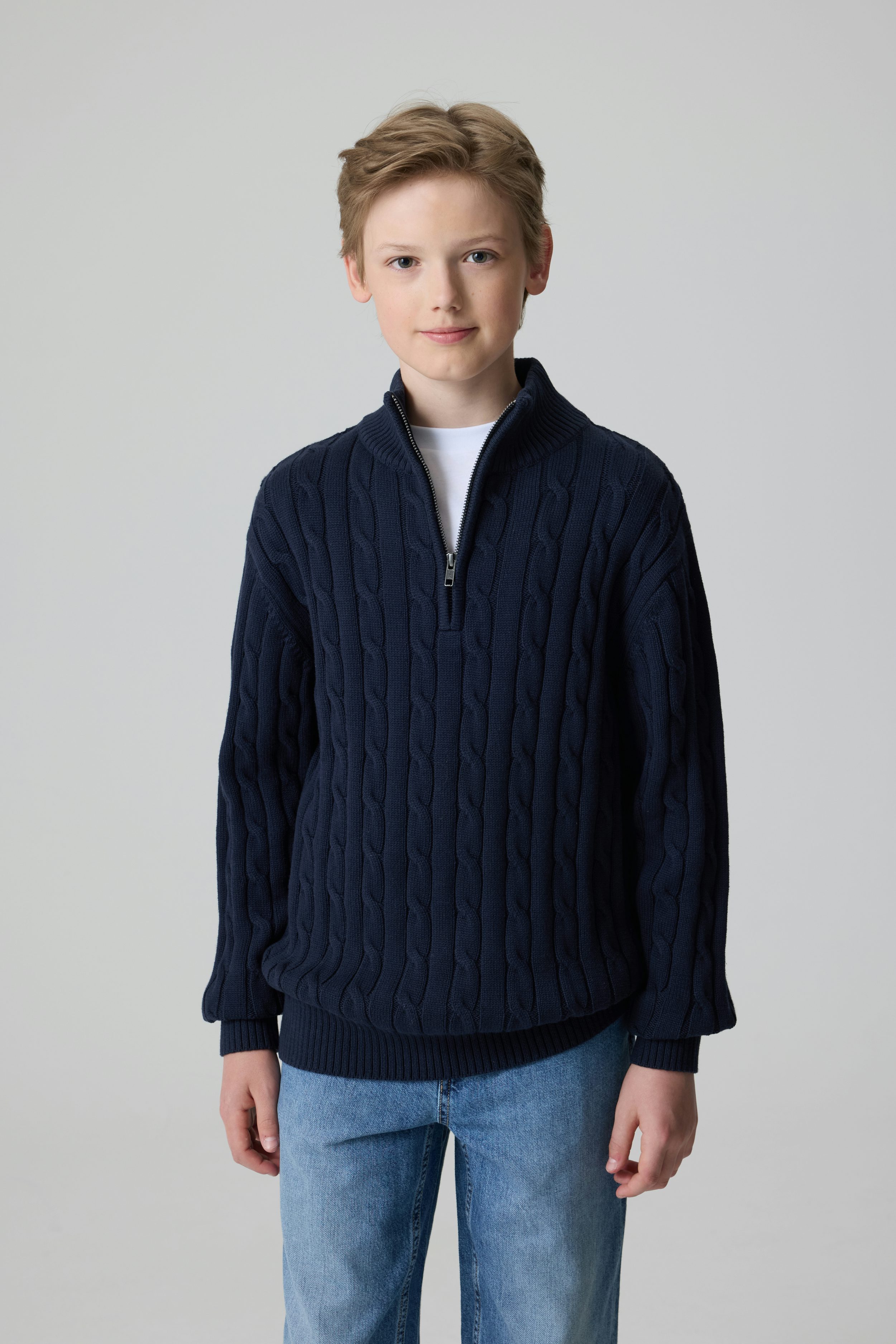 【BAON】[unisex] Dein Hachi half zip-up knit Chunky-Knit Half-Zip Sweater - Gray - Ladies | H&M CA