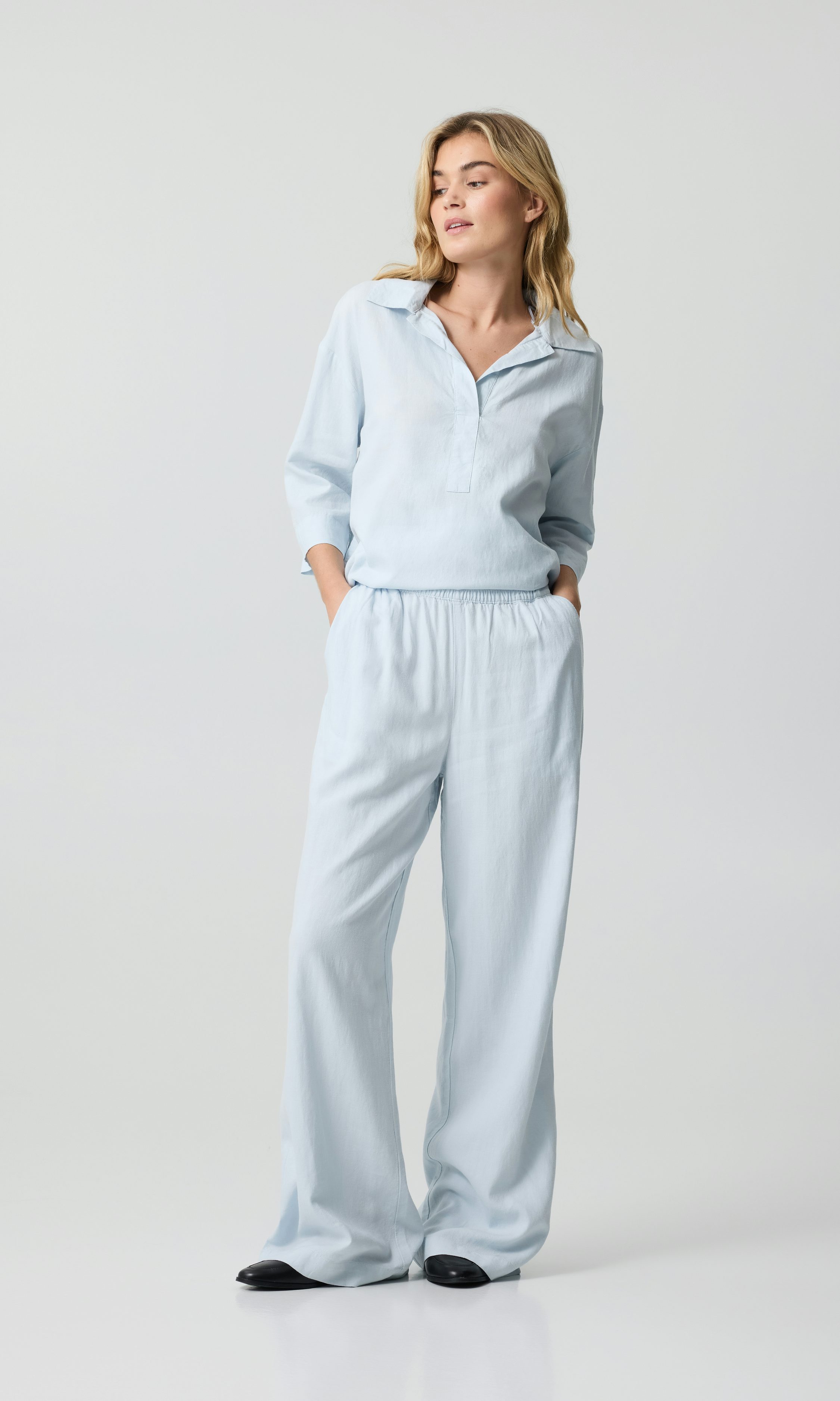 Light blue L Linen Viscose Wide Pant | Women | | Cubus