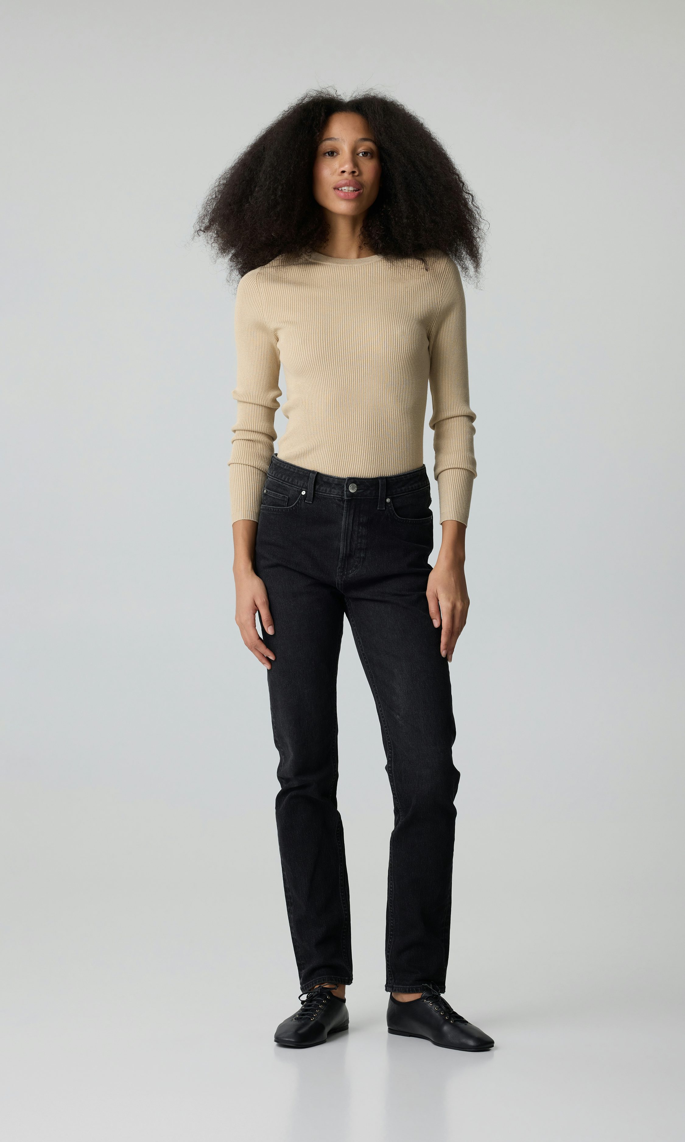 Svart denim Slim mid jeans Dam Cubus