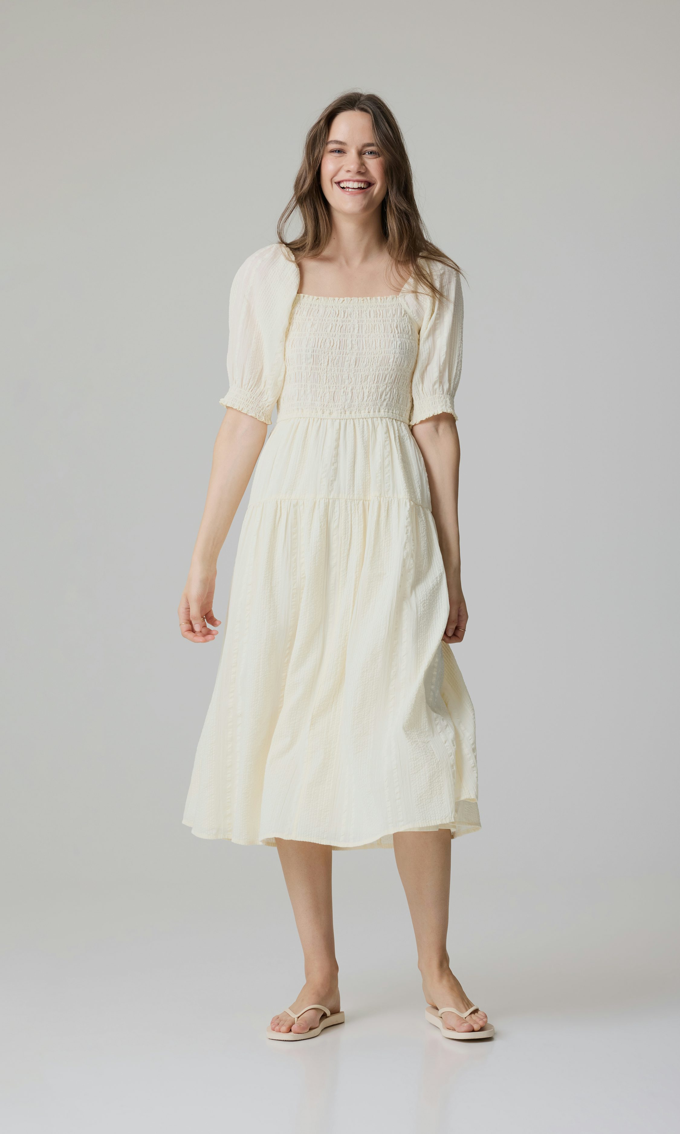 Light yellow L Seersucker Smock Dress | Women | | Cubus