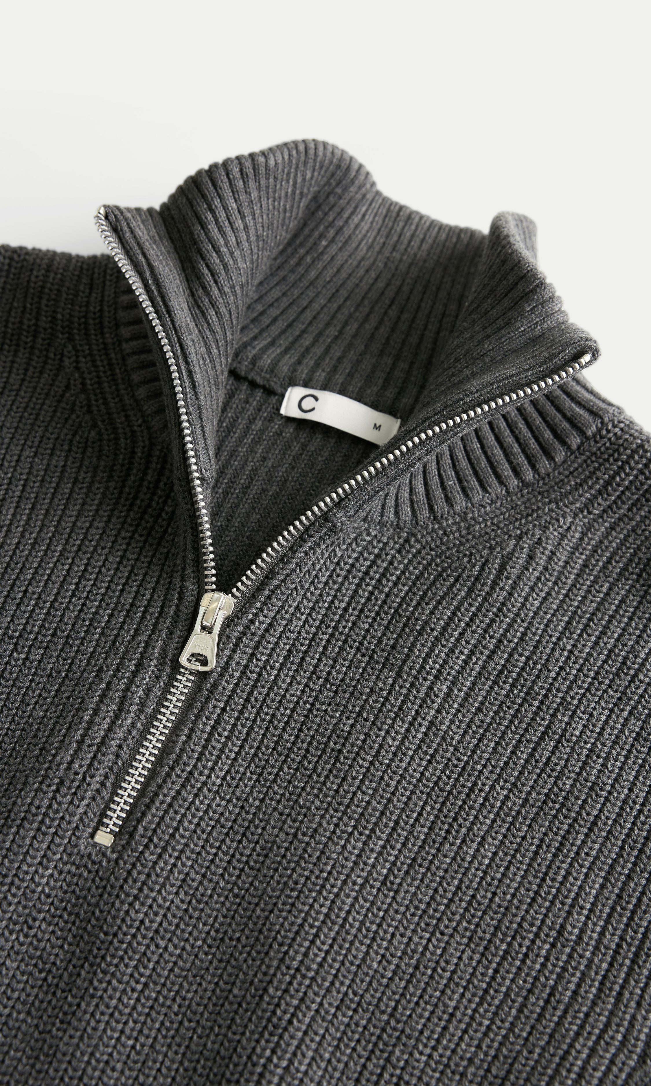 Dark grey melange M Cotton Half Zip Knit | Men | Sweaters